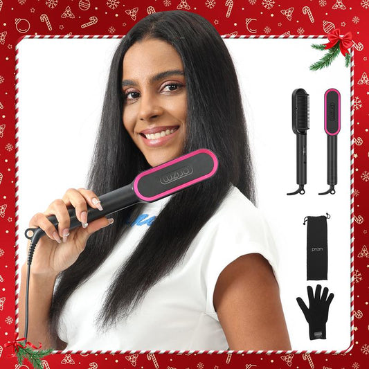 【Upgrade】Prizm Hair Straighteners, Comb-Heated Hair Straightener Styling Tool,Negative Ions Cepillo Secador Alisador, Dual Voltage Curling Iron Stitch Hair Straightener for All Hair Types Heated Brush Salon Comfort Portable Frizz Plancha De Cabello